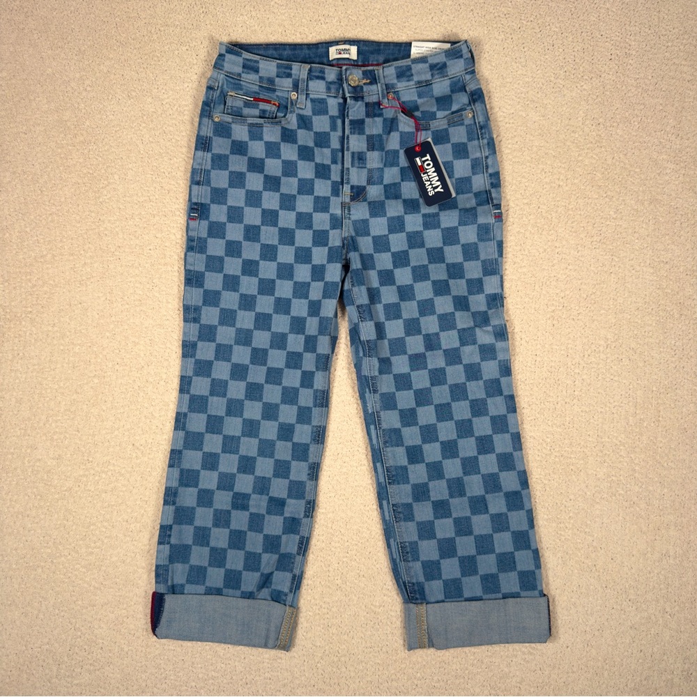 TOMMY HILFIGER Women Sz 6 / W 28 Checkered Cropped Straight Leg High Rise Jeans